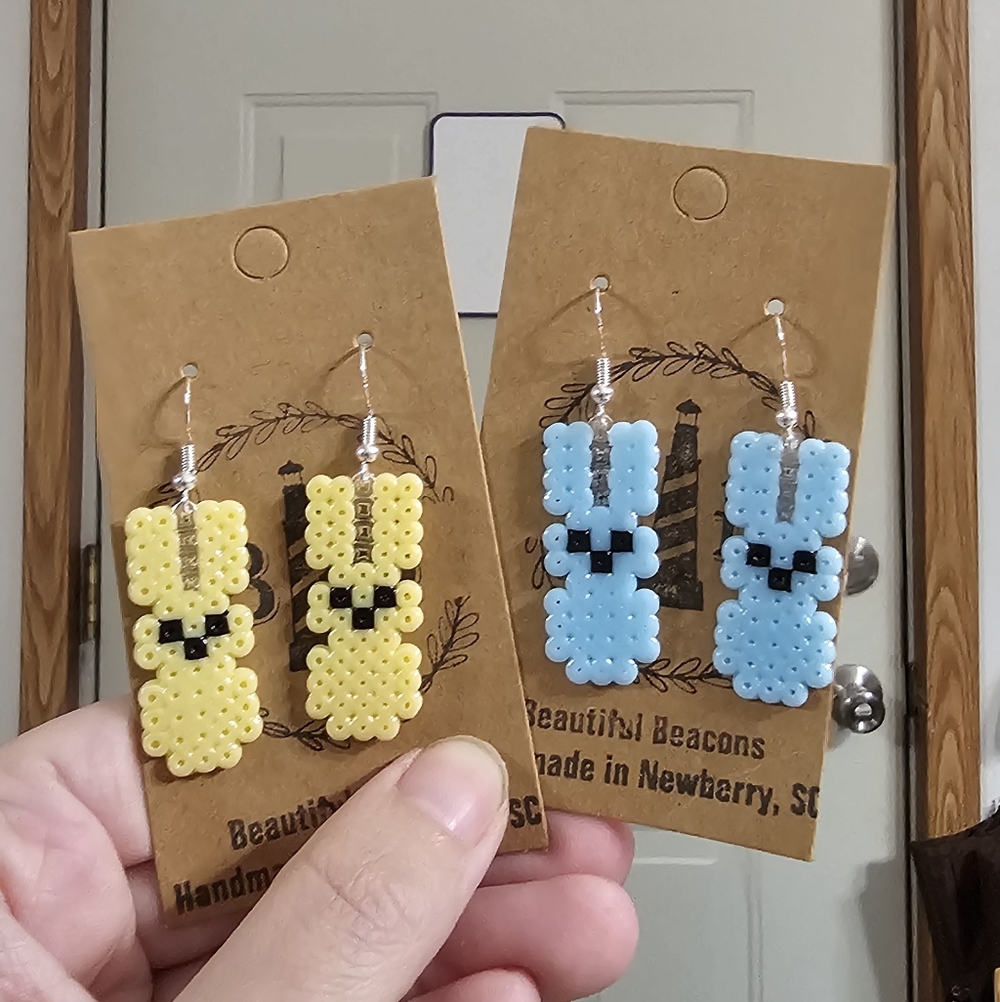 Handmade Mini Perler Beautiful Beacons Custom Peep 925 Silver Earrings